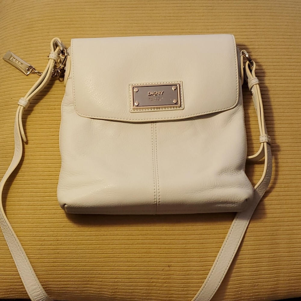 Dkny white leather crossbody bag